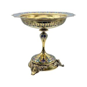 Russian silver gilt and champleve enamel tazza, Moscow, c.1880s by Pavel Ovchinnikov.