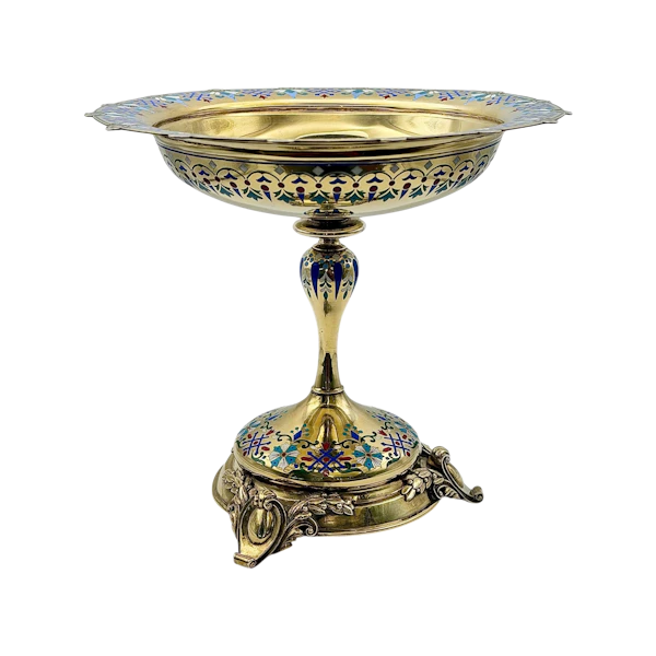 Russian silver gilt and champleve enamel tazza, Moscow, c.1880s by Pavel Ovchinnikov. - image 1