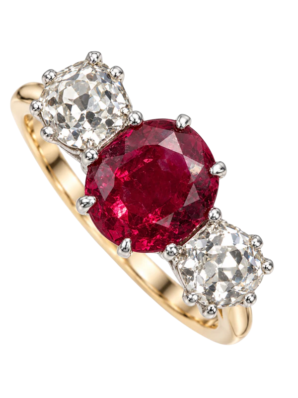 Pretty Oval Ruby and Diamond Ring Ca1940's - image 1