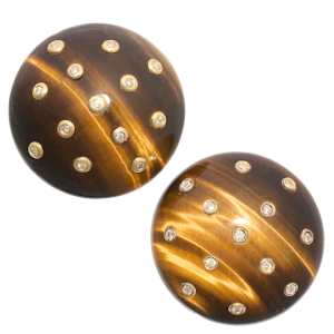 Vintage Tiger's Eye & Diamond 18ct Gold Earrings, c.1970s