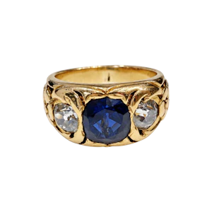 French Art Nouveau Unheated Sapphire & Diamond Ring, circa 1900