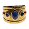 Vintage Etruscan Revival Natural Sapphire Ring in 18k Yellow Gold, Hallmarked 1970 - image 1