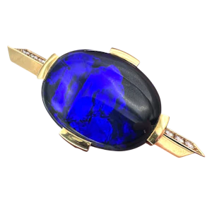 Exceptional Natural Black Opal & Diamond Brooch / Pendant