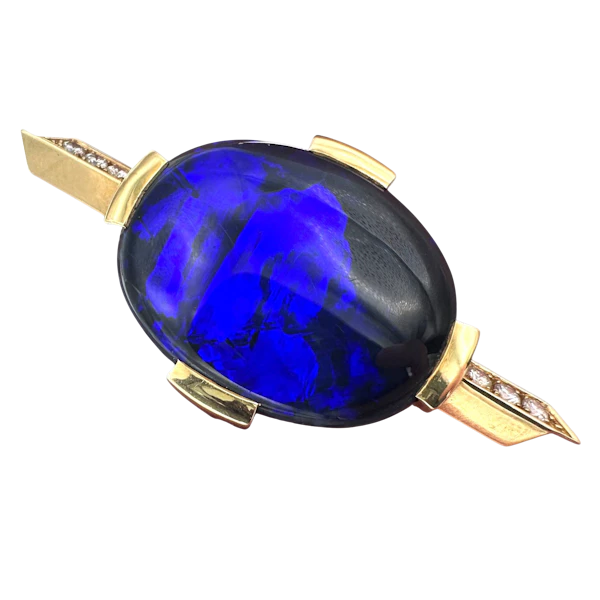 Exceptional Natural Black Opal & Diamond Brooch / Pendant - image 1