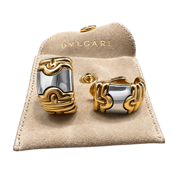 Vintage Bvlgari Parentesi Gold & Steel Earrings, Circa 1980s - image 1
