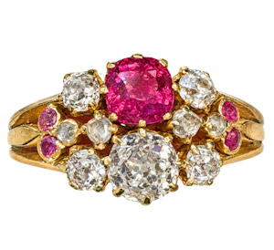 A Bright and Vibrant Burma Ruby and 'Old Cut' Diamond Edwardian Ring
