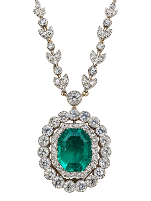 AN ART DECO COLOMBIAN EMERALD AND DIAMOND PENDANT NECKLACE - image 1