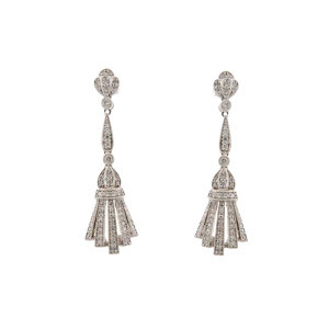 14ct White Gold Diamond Fan Drop Earrings Spectrum Antiques