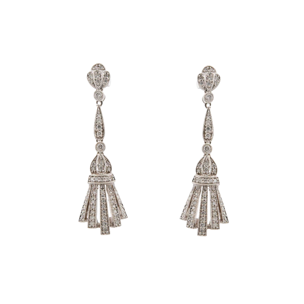 14ct White Gold Diamond Fan Drop Earrings Spectrum Antiques - image 1