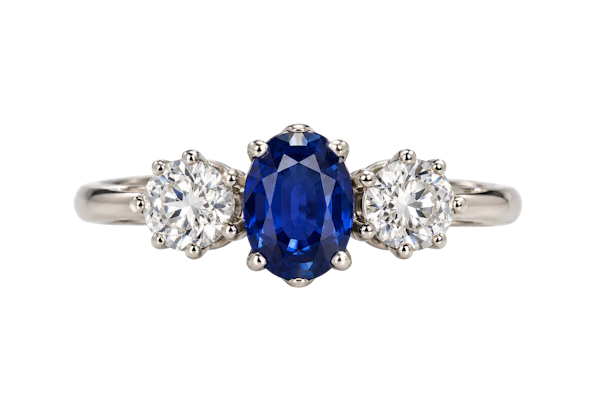 Classic Three Stone Sapphire and Diamond ring Ca 1920-35 - image 1