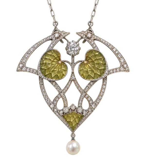 Spectacular Art Nouveau Pendant/brooch with fine Plique a jour work - image 1