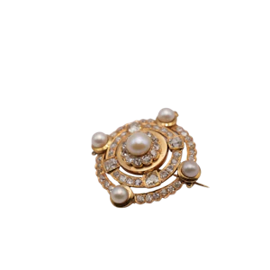 Victorian Natural Pearl & Diamond Brooch, Circa 1880