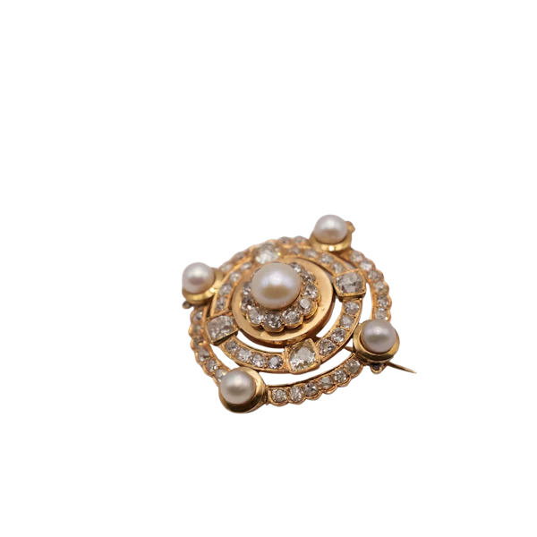 Victorian Natural Pearl & Diamond Brooch, Circa 1880 - image 1
