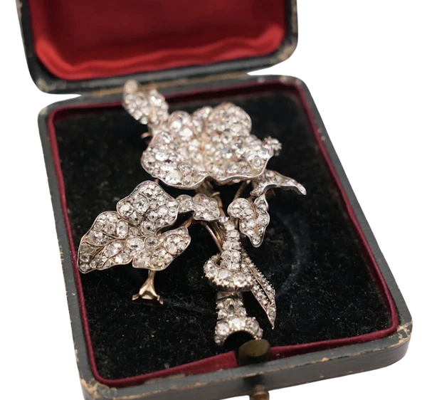 Victorian Old Mine Cut Diamond Flower Bouquet Brooch - image 1