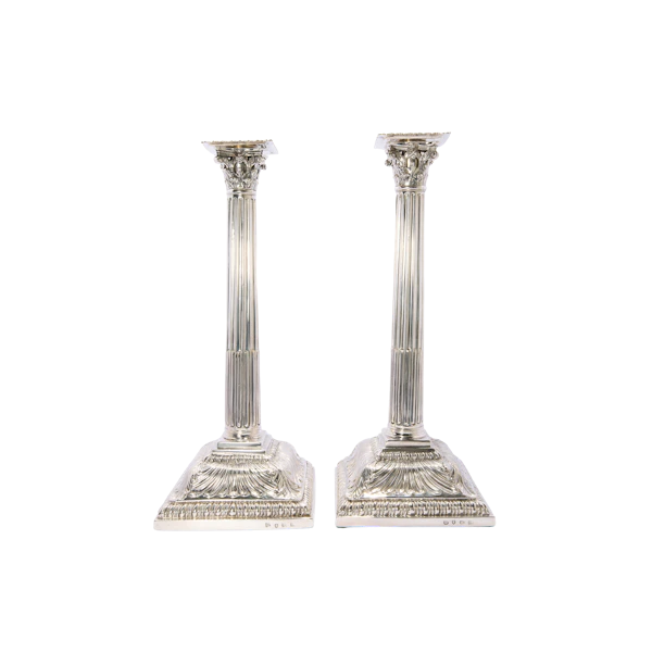 A Pair of George III Sterling Silver Corinthian-Column Candlesticks, London, 1763 - image 1
