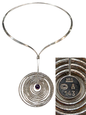 Georg Jensen Rare Sterling Silver Kinetic Amethyst Necklace design 143 and 169– Vivianna Torun & Bent Gabrielsen Mark Constable Unit 301