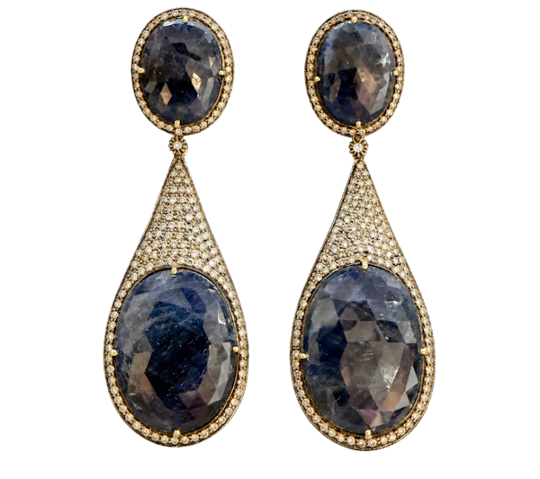 Amrapali 14ct Gold, Silver, Sapphire & Diamond Large Statement Drop Earrings Mark Constable Unit 301 - image 1