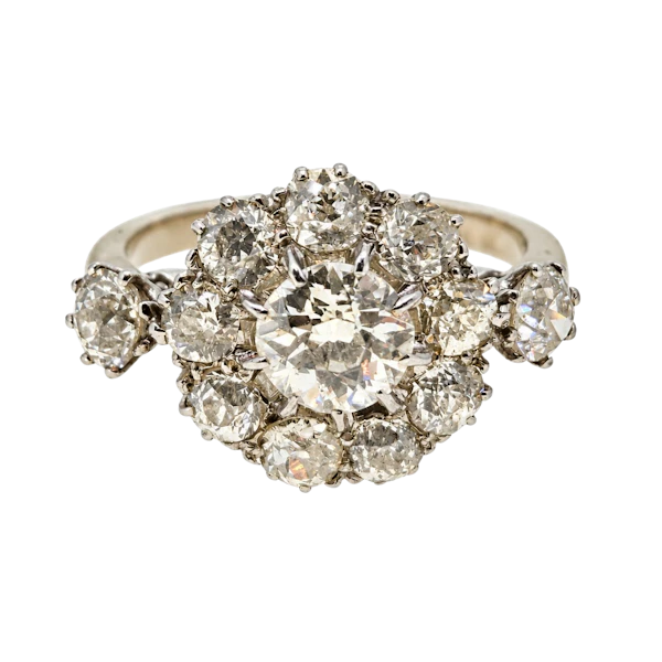 Antique old cut diamond cluster ring, 18 carat white gold - image 1