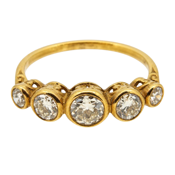 Old cut diamond 5 stone ring, 18 carat yellow gold - image 1