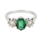 Oval emerald & diamond 3 stone ring, platinum - image 1