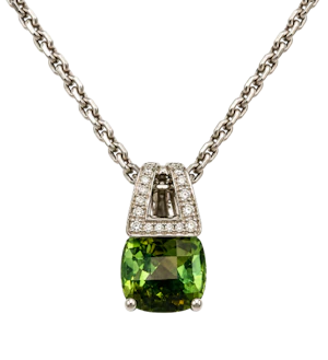 18ct White Gold, Green Tourmaline & Diamond Pendant Necklace Mark Constable Unit 301