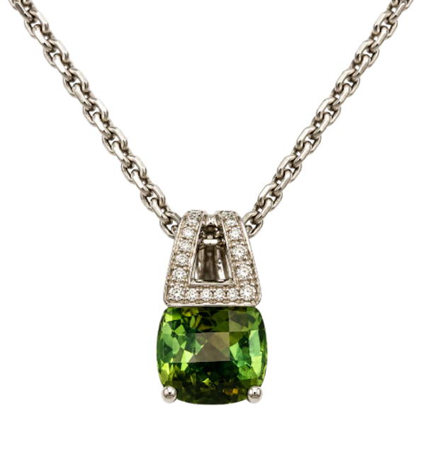 18ct White Gold, Green Tourmaline & Diamond Pendant Necklace Mark Constable Unit 301 - image 1