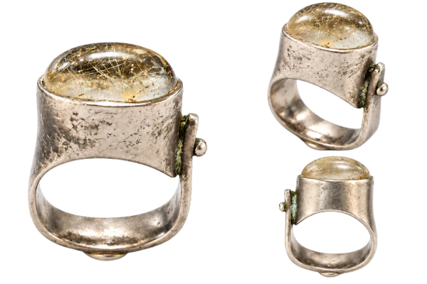 Rare Vivianna Torun Silver & Rutilated Quartz Ring – Biot, France 1950s Mark Constable Unit 301 - image 1