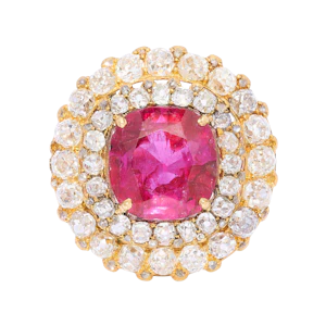 Antique Ruby, Diamond and 18ct Yellow Gold Double Row Target Cluster Ring, Circa 1850