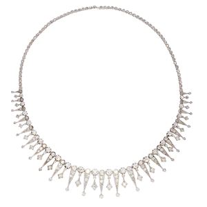 Antique French Old Cut Diamond and Silver-Upon-Gold Fringe Necklace, Circa 1880
