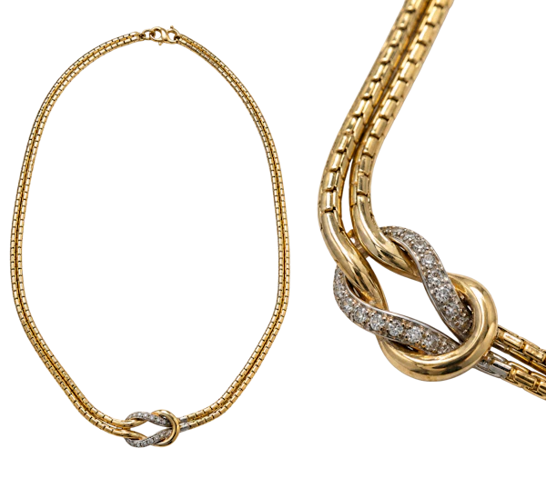 Gucci 18ct Gold & Diamond Knot Necklace – Italy Mark Constable Unit 301 - image 1