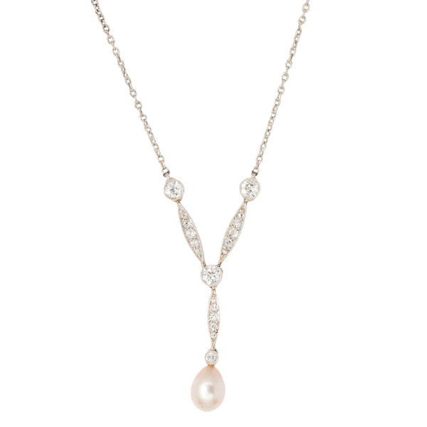 Natural Pearl Diamond Pendant Necklace - Charlotte Sayers - image 1