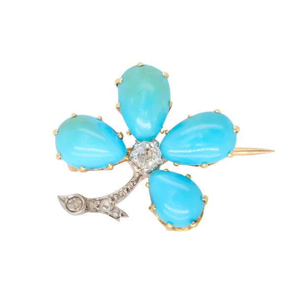 Turquoise Diamond Clover Brooch - Charlotte Sayers - image 1